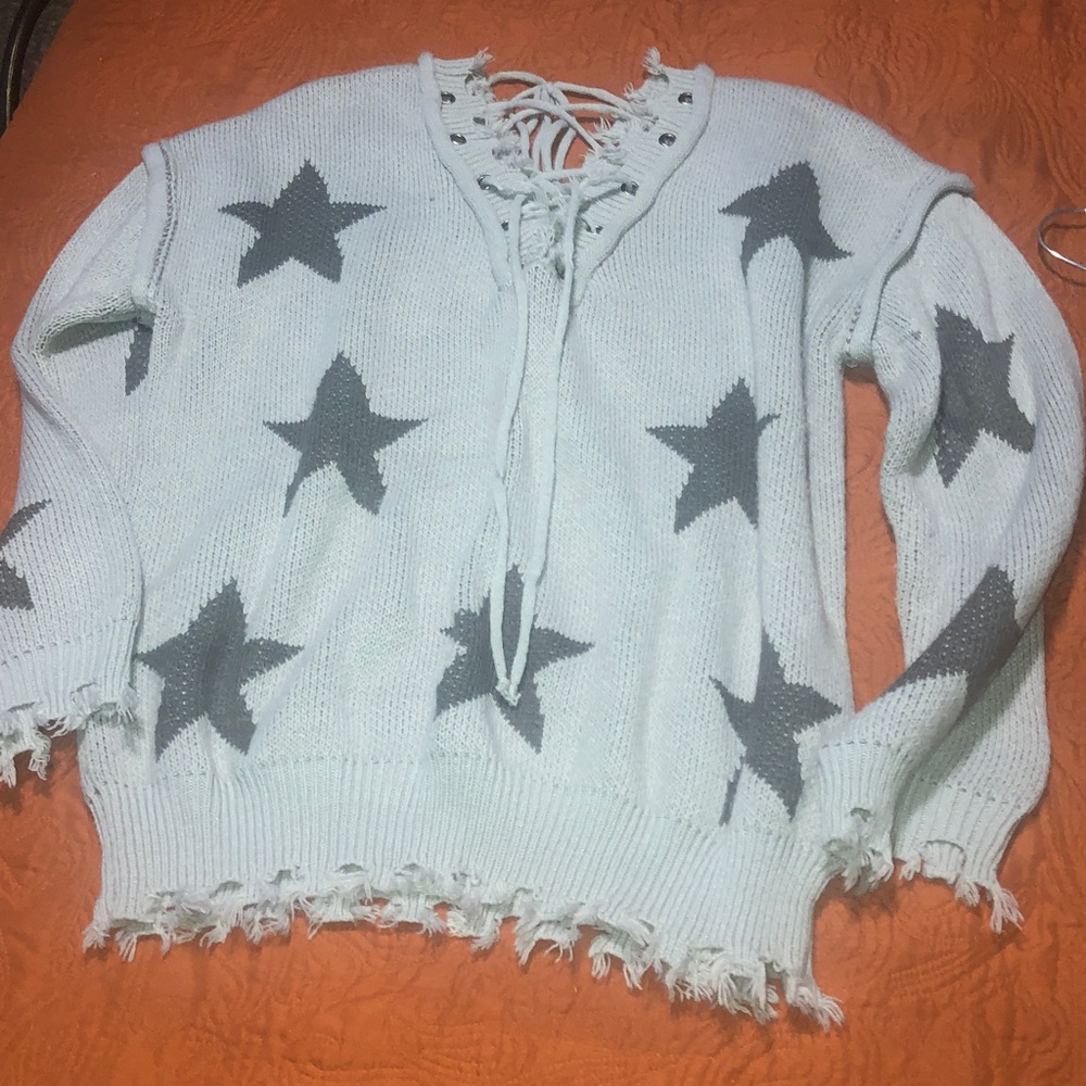 Pol Gray Star Pattern Sweater Perfect - image 2